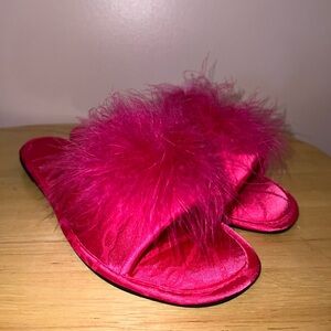 INC International Concepts Pink Fuzzy Slide Sandals